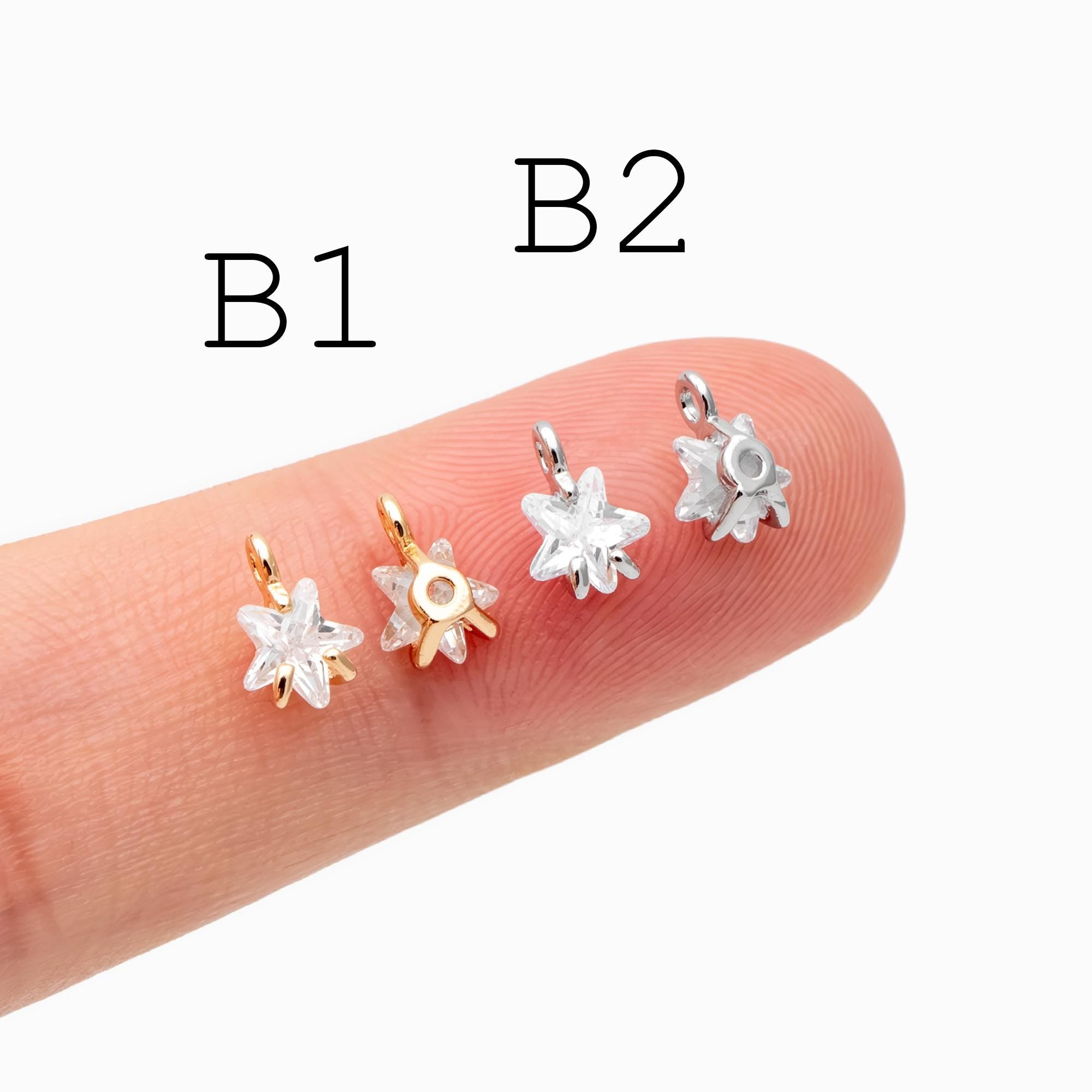 10pcs Gold/ Silver Tone Zircon Star Charms , Real Gold/ Rhodium plated Brass, Lead Nickel Free (GB-162)