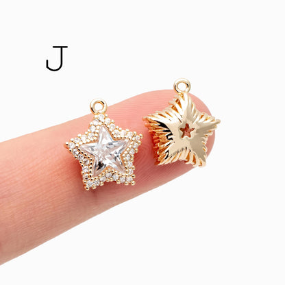 10pcs Gold/ Silver Tone Zircon Star Charms , Real Gold/ Rhodium plated Brass, Lead Nickel Free (GB-162)