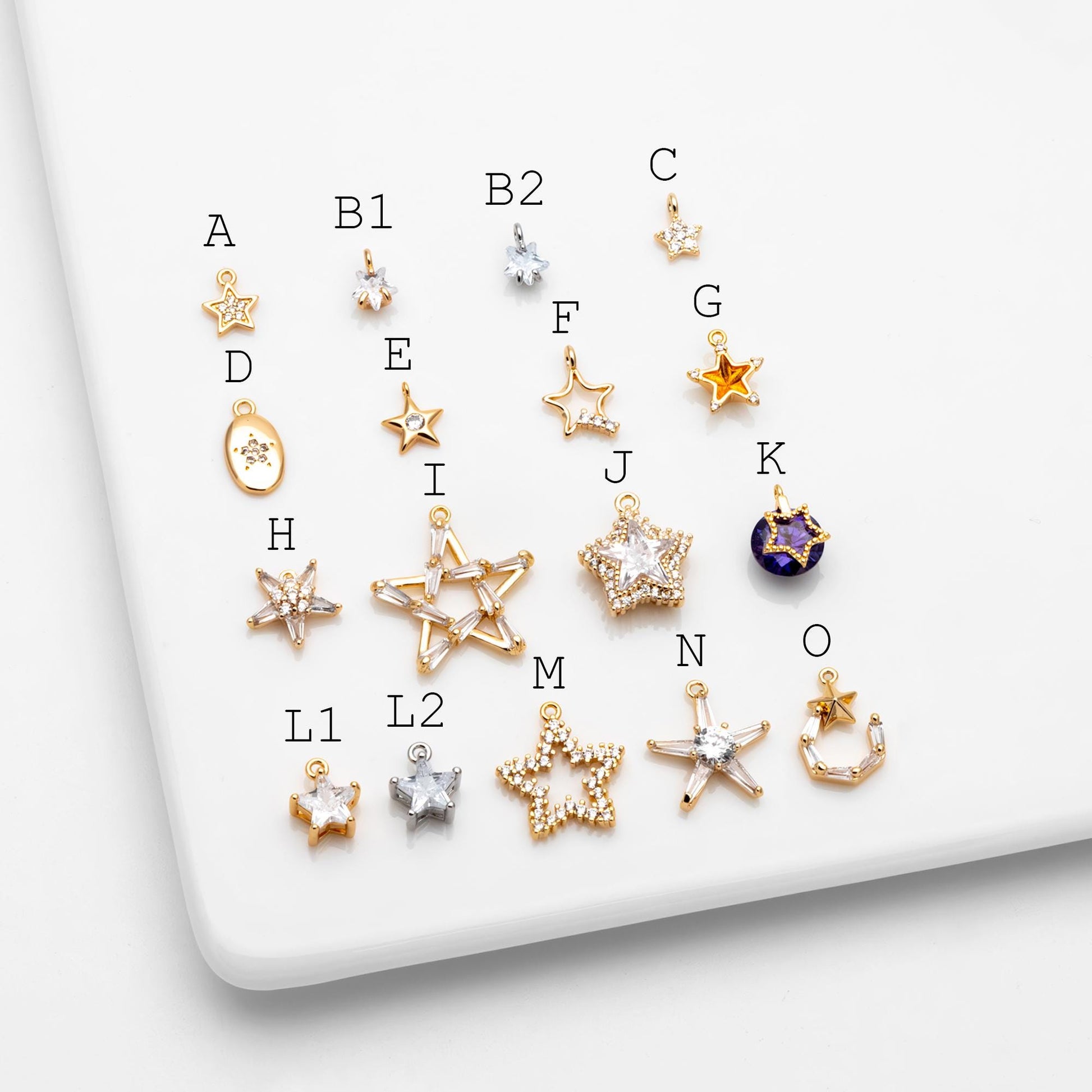 10pcs Gold/ Silver Tone Zircon Star Charms , Real Gold/ Rhodium plated Brass, Lead Nickel Free (GB-162)