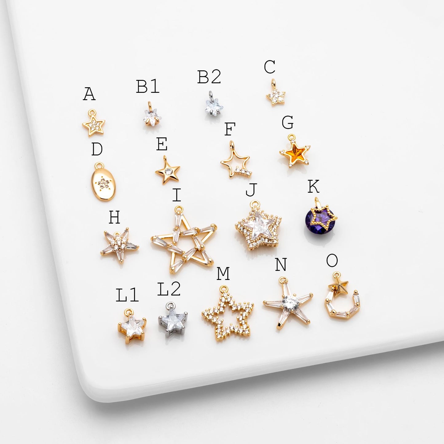 10pcs Gold/ Silver Tone Zircon Star Charms , Real Gold/ Rhodium plated Brass, Lead Nickel Free (GB-162)