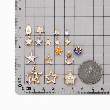 10pcs Gold/ Silver Tone Zircon Star Charms , Real Gold/ Rhodium plated Brass, Lead Nickel Free (GB-162)