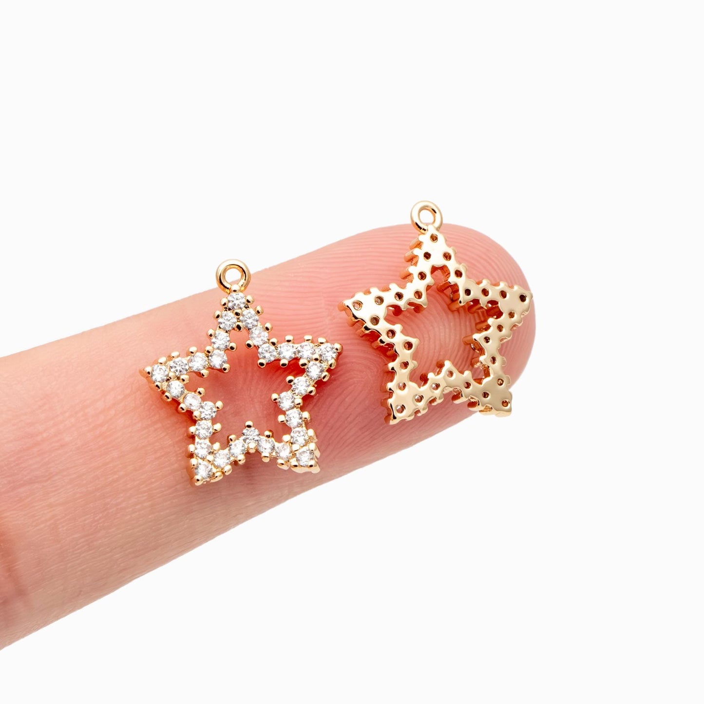 10pcs CZ Pave Gold Star Charm Pendant, Jewelry Making, Diy Material, Jewelry Supplies (GB-162-M)