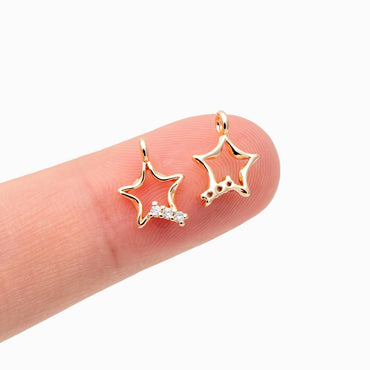 10pcs CZ Pave Gold Star Charm, Real Gold plated Brass, Jewelry supply(GB-162-F)