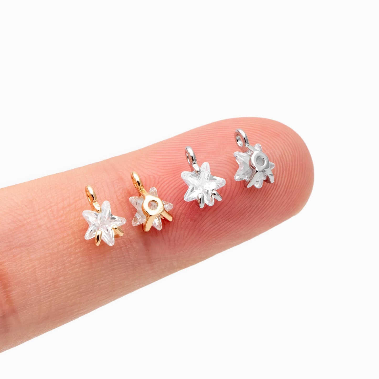 10pcs CZ Pave Gold/ Silver Star Charm Pendants 5mm, Real Gold/ Rhodium plated Brass, Color Not Easily Tarnish (GB-162-B)