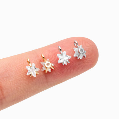 10pcs CZ Pave Gold/ Silver Star Charm Pendants 5mm, Real Gold/ Rhodium plated Brass, Color Not Easily Tarnish (GB-162-B)
