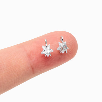 10pcs CZ Pave Gold/ Silver Star Charm Pendants 5mm, Real Gold/ Rhodium plated Brass, Color Not Easily Tarnish (GB-162-B)