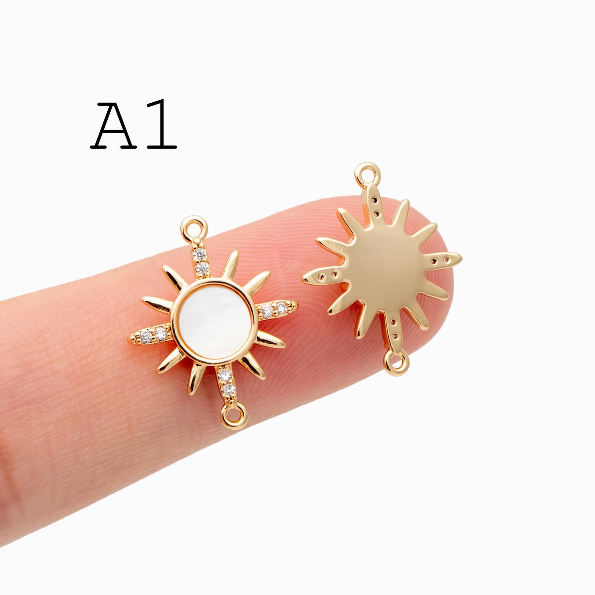 4pcs Gold/ Silver CZ Sun Charm Connectors, Real Gold/ Rhodium plated Brass, Jewelry Supply (GB-2000)