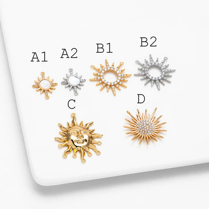 4pcs Gold/ Silver CZ Sun Charm Connectors, Real Gold/ Rhodium plated Brass, Jewelry Supply (GB-2000)