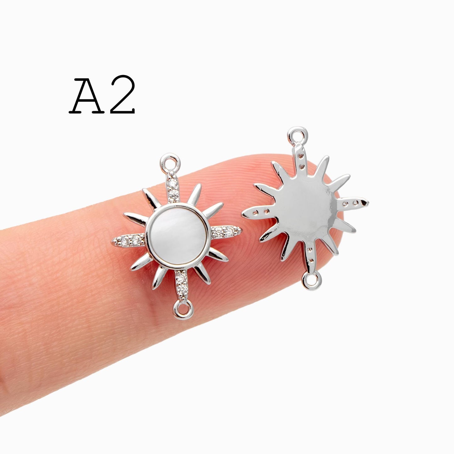 4pcs Gold/ Silver CZ Sun Charm Connectors, Real Gold/ Rhodium plated Brass, Jewelry Supply (GB-2000)