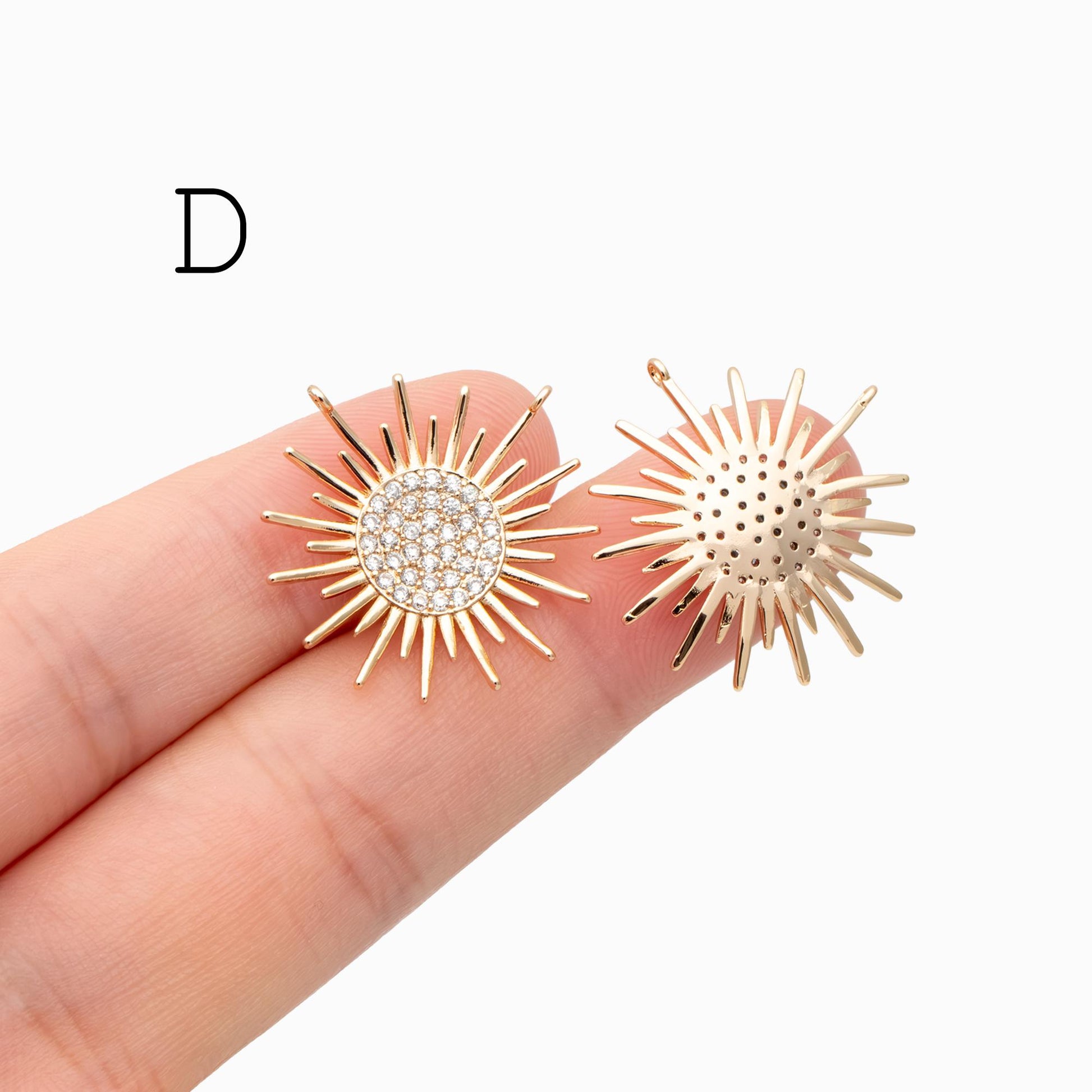 4pcs Gold/ Silver CZ Sun Charm Connectors, Real Gold/ Rhodium plated Brass, Jewelry Supply (GB-2000)
