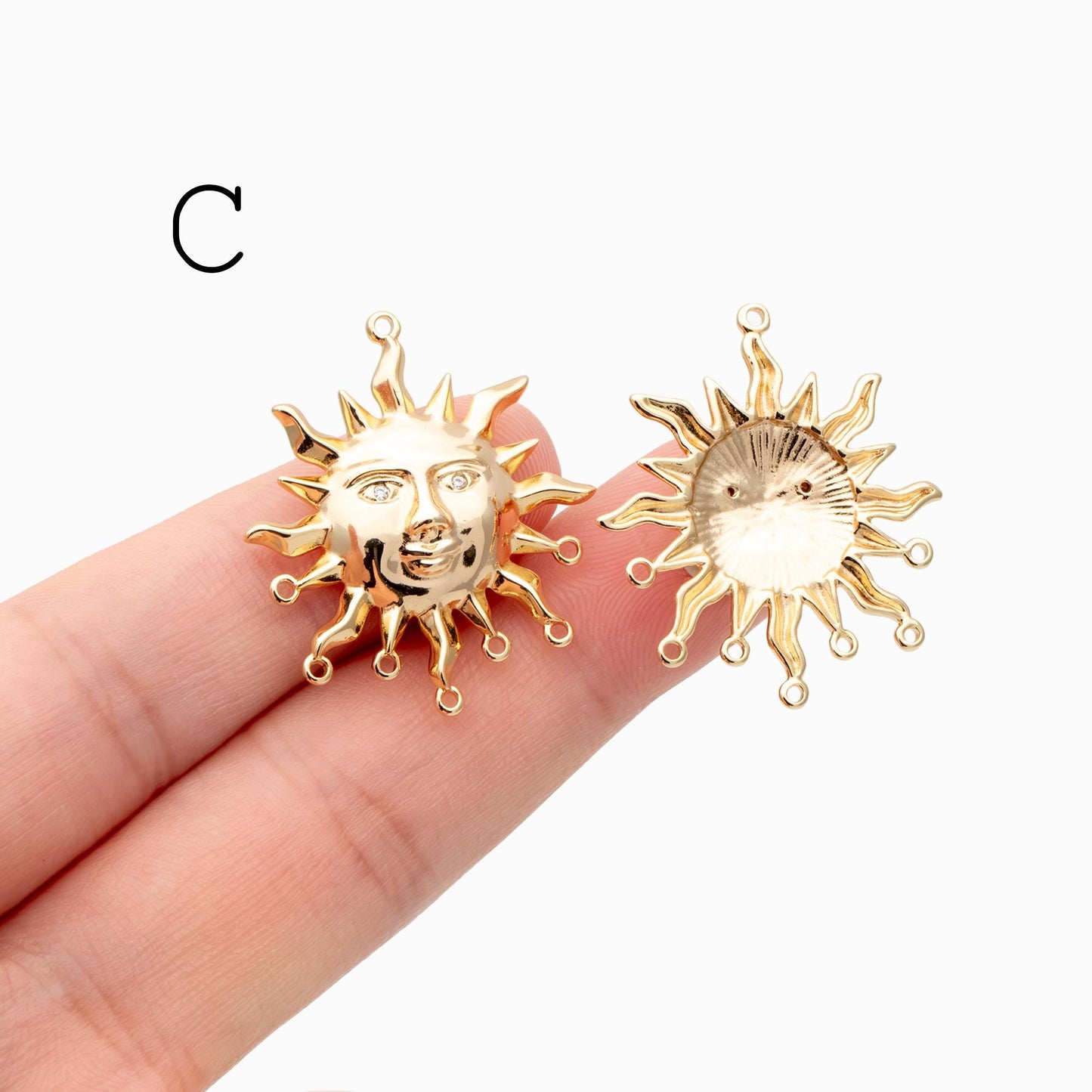 4pcs Gold/ Silver CZ Sun Charm Connectors, Real Gold/ Rhodium plated Brass, Jewelry Supply (GB-2000)
