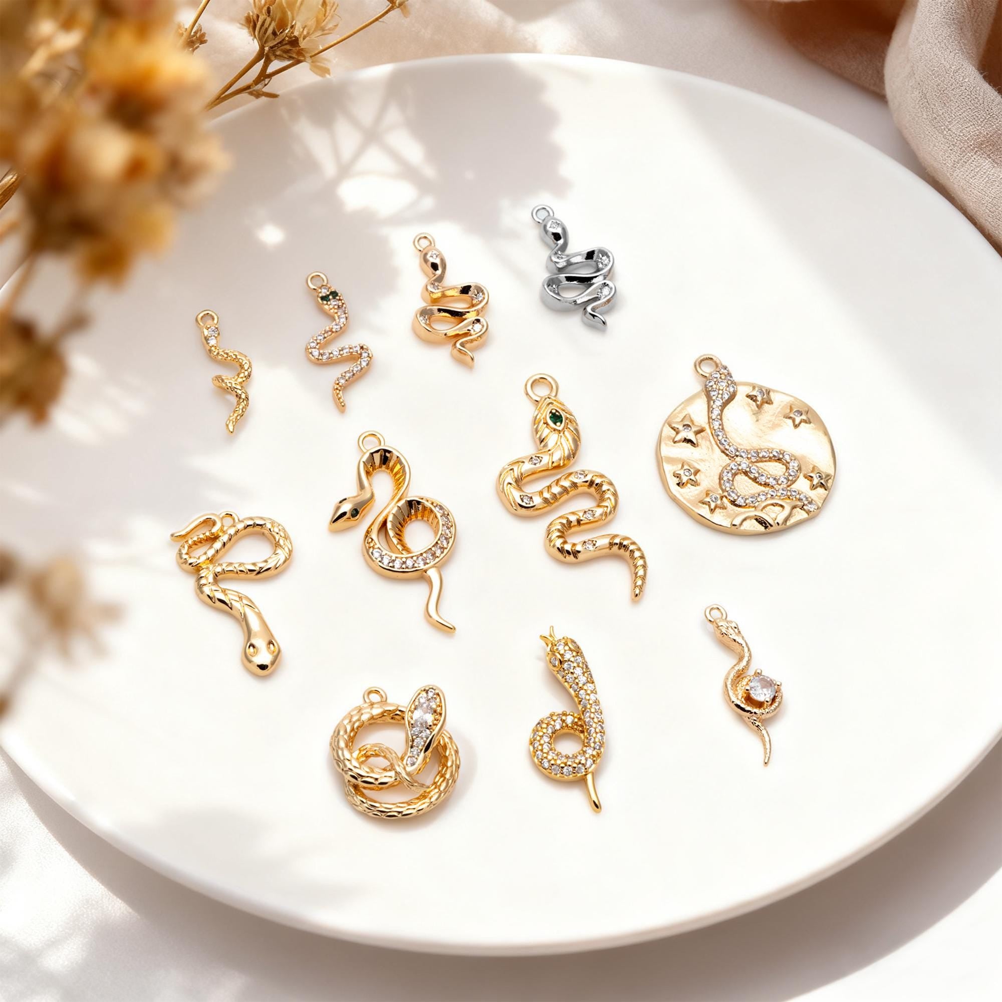 4pcs Gold Snake Charm, 18K Gold Plated Brass, Snake Necklace charm, Snake Jewelry, Snake Pendant (GB-2756)