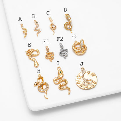 4pcs Gold Snake Charm, 18K Gold Plated Brass, Snake Necklace Jewelry Pendant (GB-2756)
