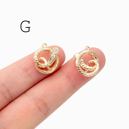 4pcs Gold Snake Charm, 18K Gold Plated Brass, Snake Necklace charm, Snake Jewelry, Snake Pendant (GB-2756)