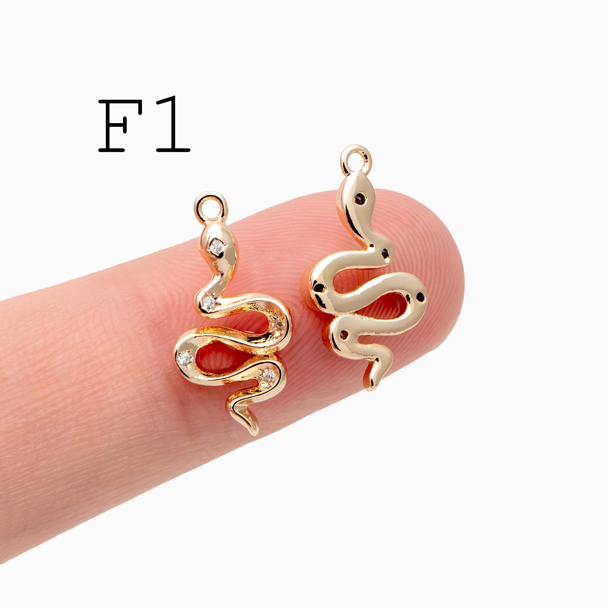 4pcs Gold Snake Charm, 18K Gold Plated Brass, Snake Necklace charm, Snake Jewelry, Snake Pendant (GB-2756)