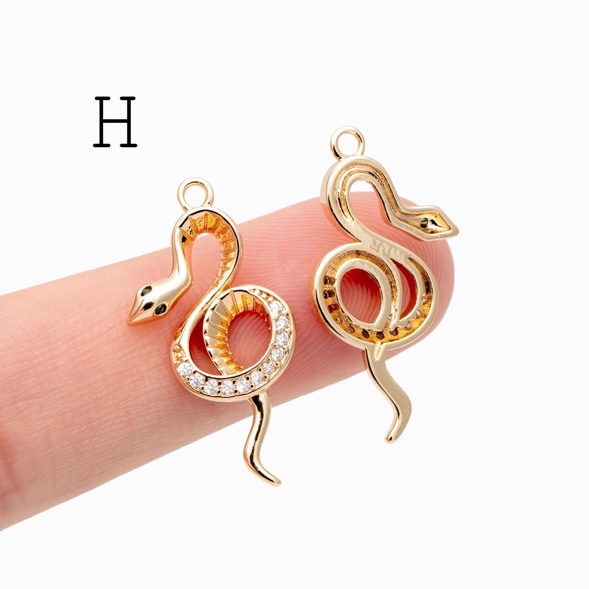 4pcs Gold Snake Charm, 18K Gold Plated Brass, Snake Necklace charm, Snake Jewelry, Snake Pendant (GB-2756)
