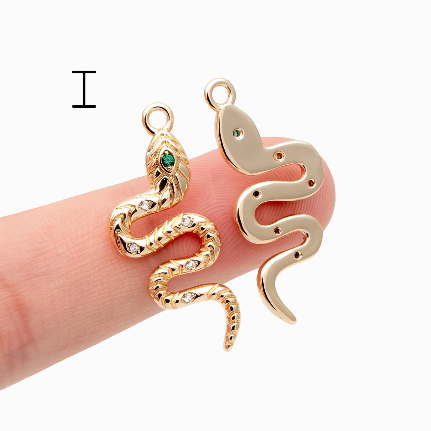 4pcs Gold Snake Charm, 18K Gold Plated Brass, Snake Necklace charm, Snake Jewelry, Snake Pendant (GB-2756)
