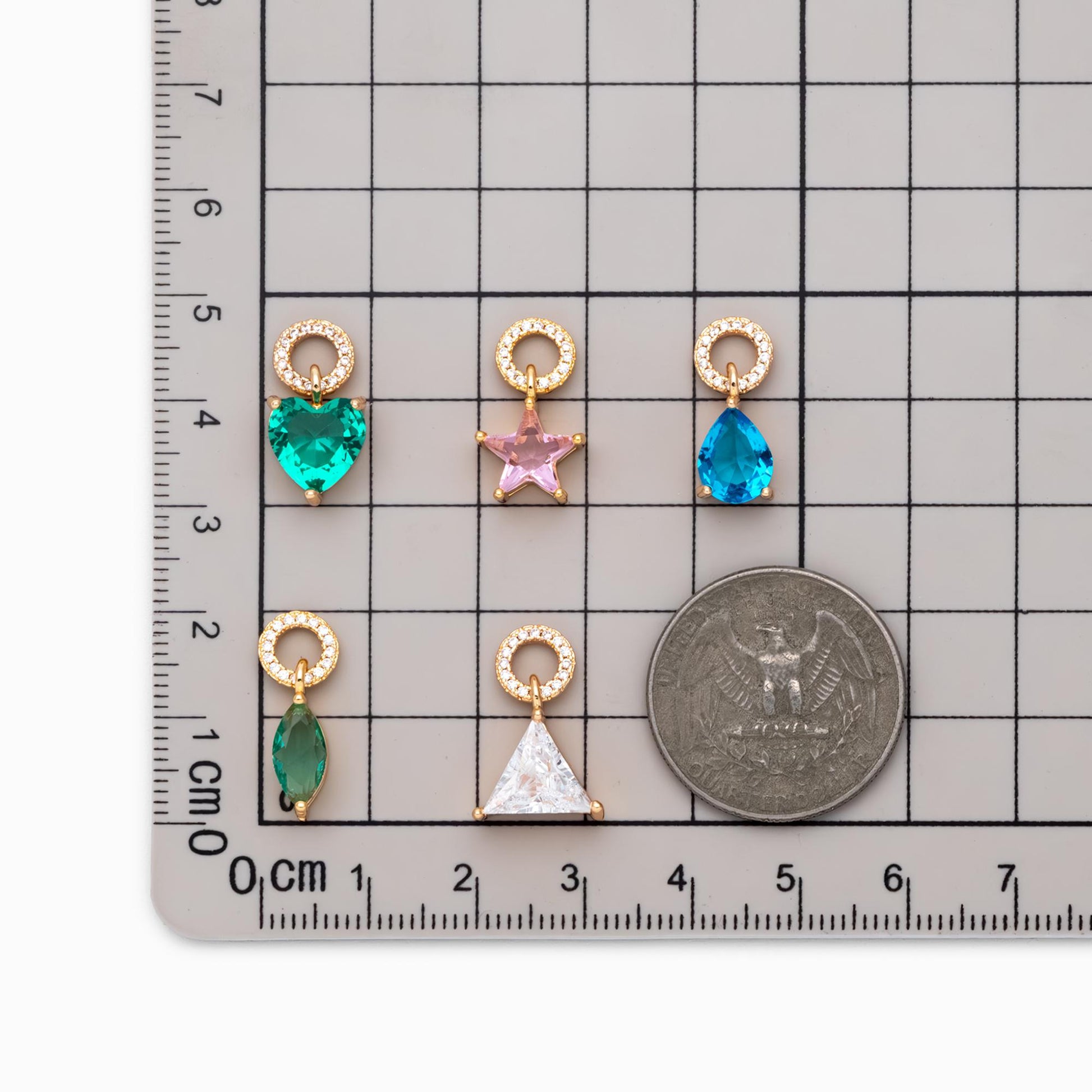 4pcs CZ Pave Gold Geometric Charms, Gold Plated Brass Crystal Charms, Diy Jewelry Making Supplies (GB-3850)