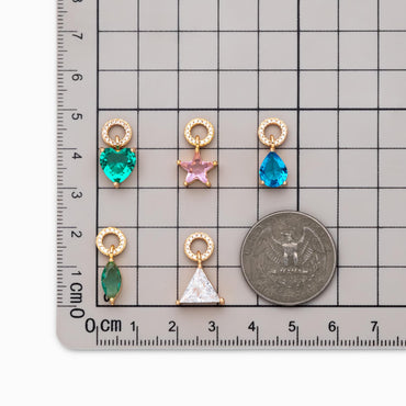 4pcs CZ Pave Gold Geometric Charms, Gold Plated Brass Crystal Charms, Diy Jewelry Making Supplies (GB-3850)