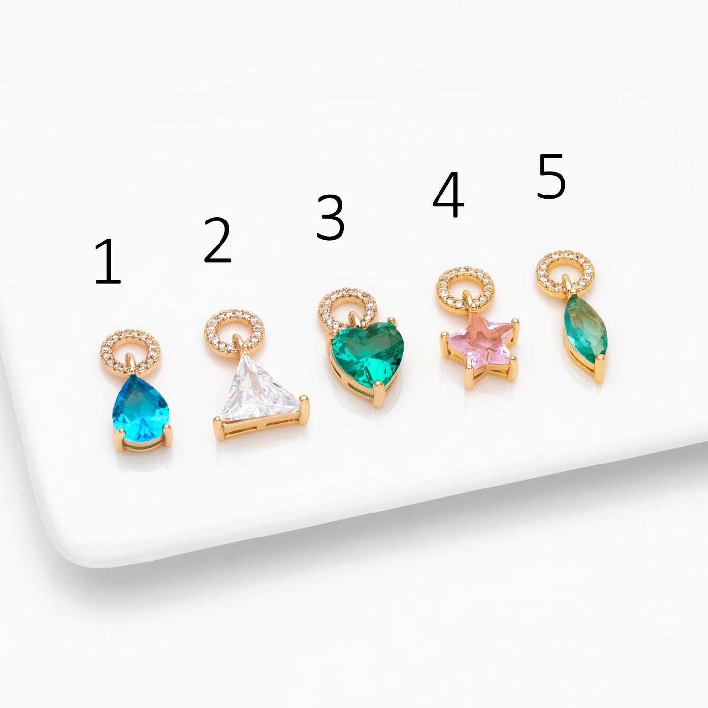 4pcs CZ Pave Gold Geometric Charms, Gold Plated Brass Crystal Charms, Diy Jewelry Making Supplies (GB-3850)