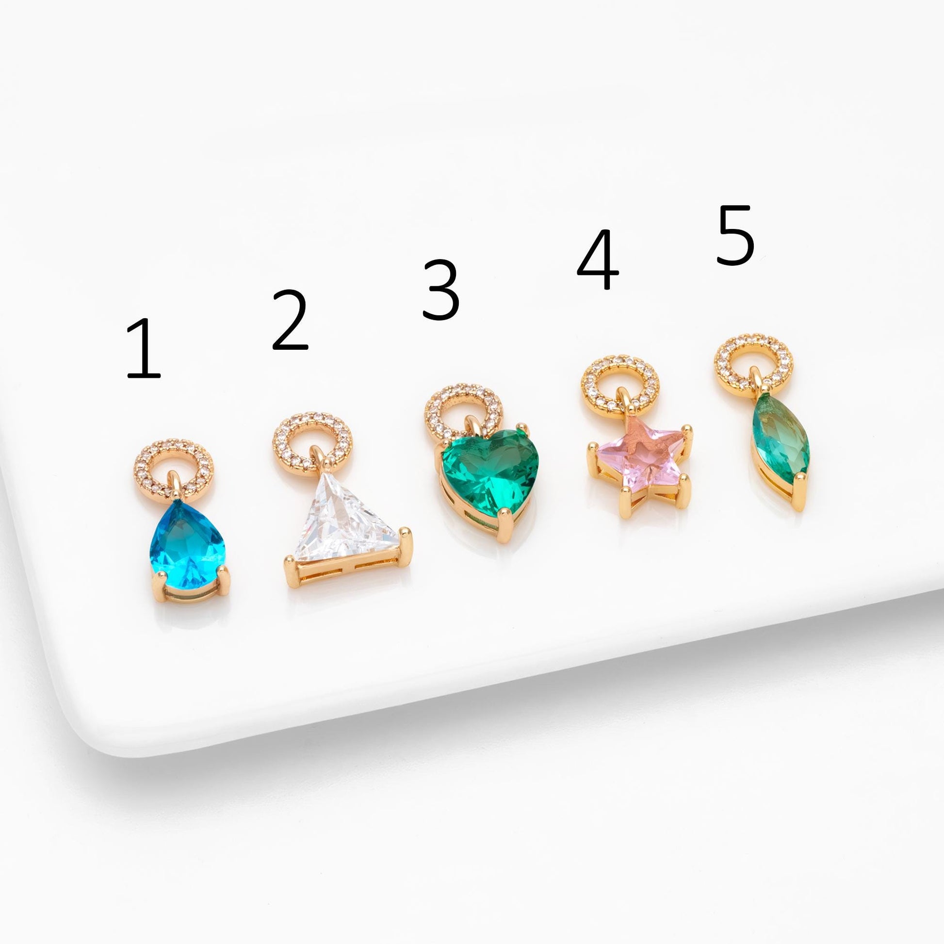 4pcs CZ Pave Gold Geometric Charms, Gold Plated Brass Crystal Charms, Diy Jewelry Making Supplies (GB-3850)