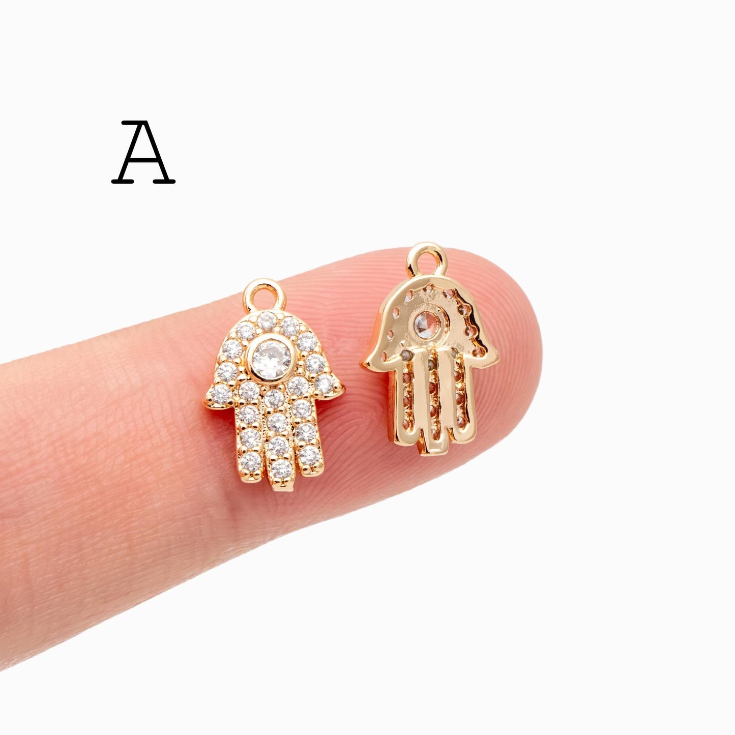 4pcs CZ Pave Gold Hamsa Hand Charm, Evil Eye Earring Charm, Jewelry Making, Diy Material, Jewelry Supplies (GB-3923)