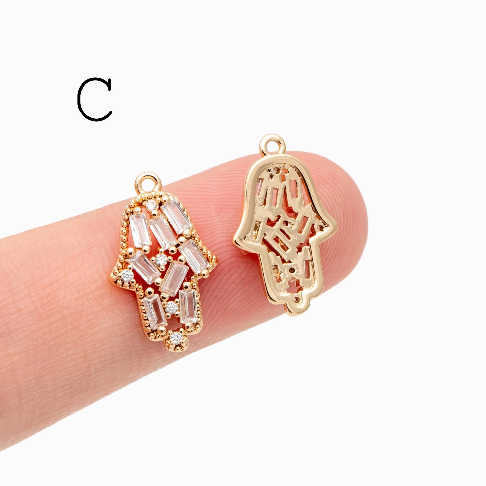 4pcs CZ Pave Gold Hamsa Hand Charm, Evil Eye Earring Charm, Jewelry Making, Diy Material, Jewelry Supplies (GB-3923)