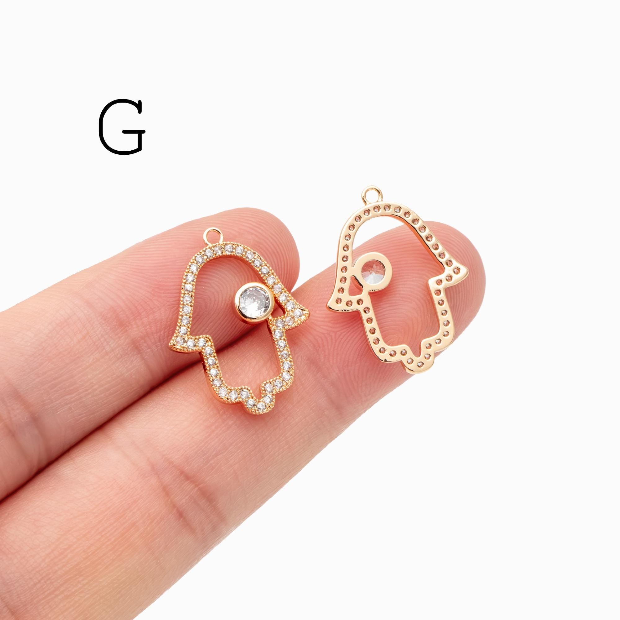 4pcs CZ Pave Gold Hamsa Hand Charm, Evil Eye Earring Charm, Jewelry Making, Diy Material, Jewelry Supplies (GB-3923)