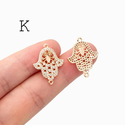 4pcs CZ Pave Gold Hamsa Hand Charm, Evil Eye Earring Charm, Jewelry Making, Diy Material, Jewelry Supplies (GB-3923)