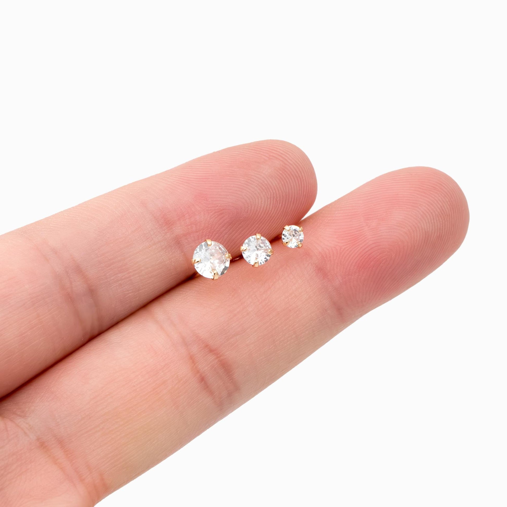 10pcs Micro Pave CZ Round Ear Posts, Real Gold Plated Brass Geometric Earring Studs (#GB-4699)