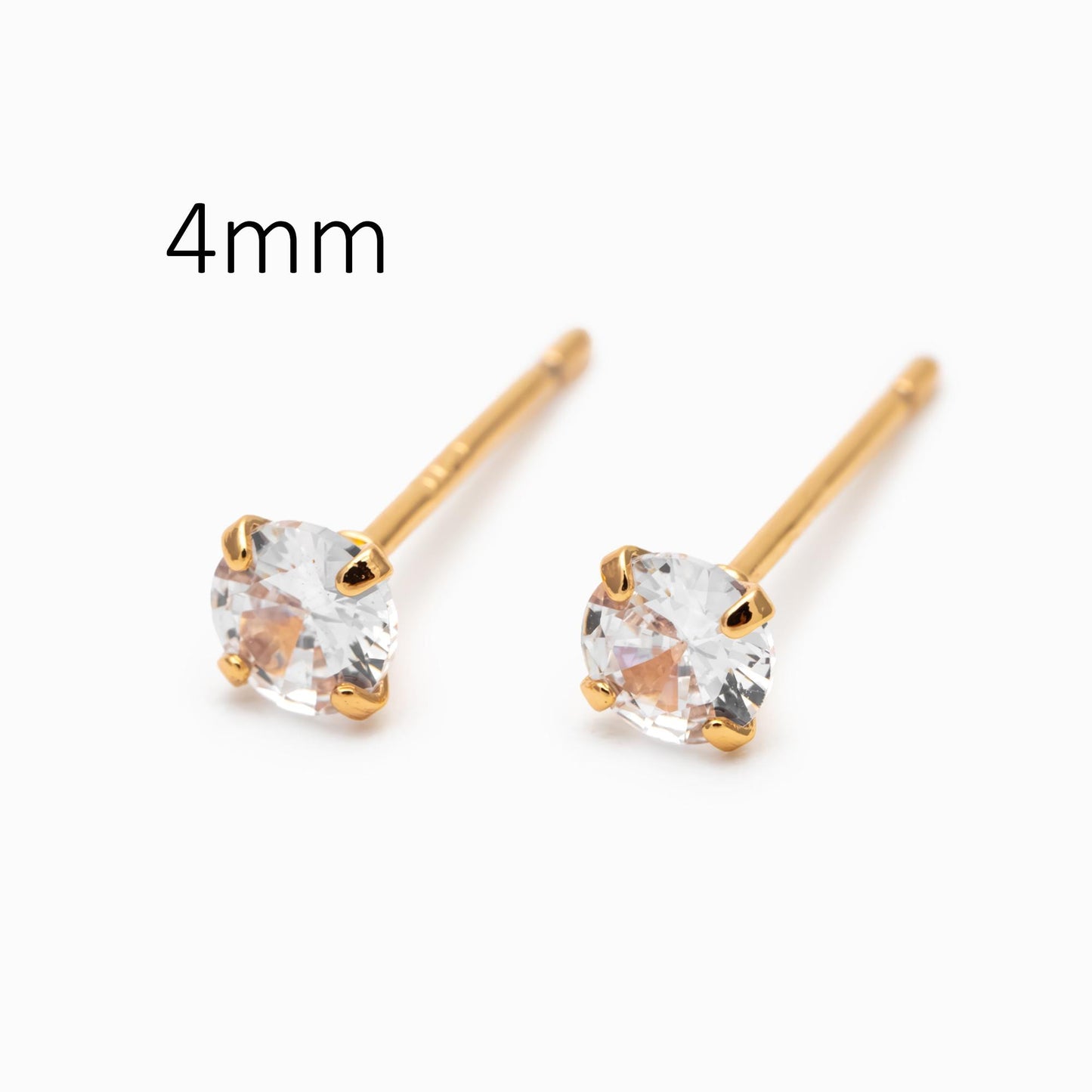 10pcs Micro Pave CZ Round Ear Posts, Real Gold Plated Brass Geometric Earring Studs (#GB-4699)