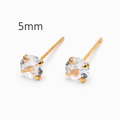 10pcs Micro Pave CZ Round Ear Posts, Real Gold Plated Brass Geometric Earring Studs (#GB-3014-A)