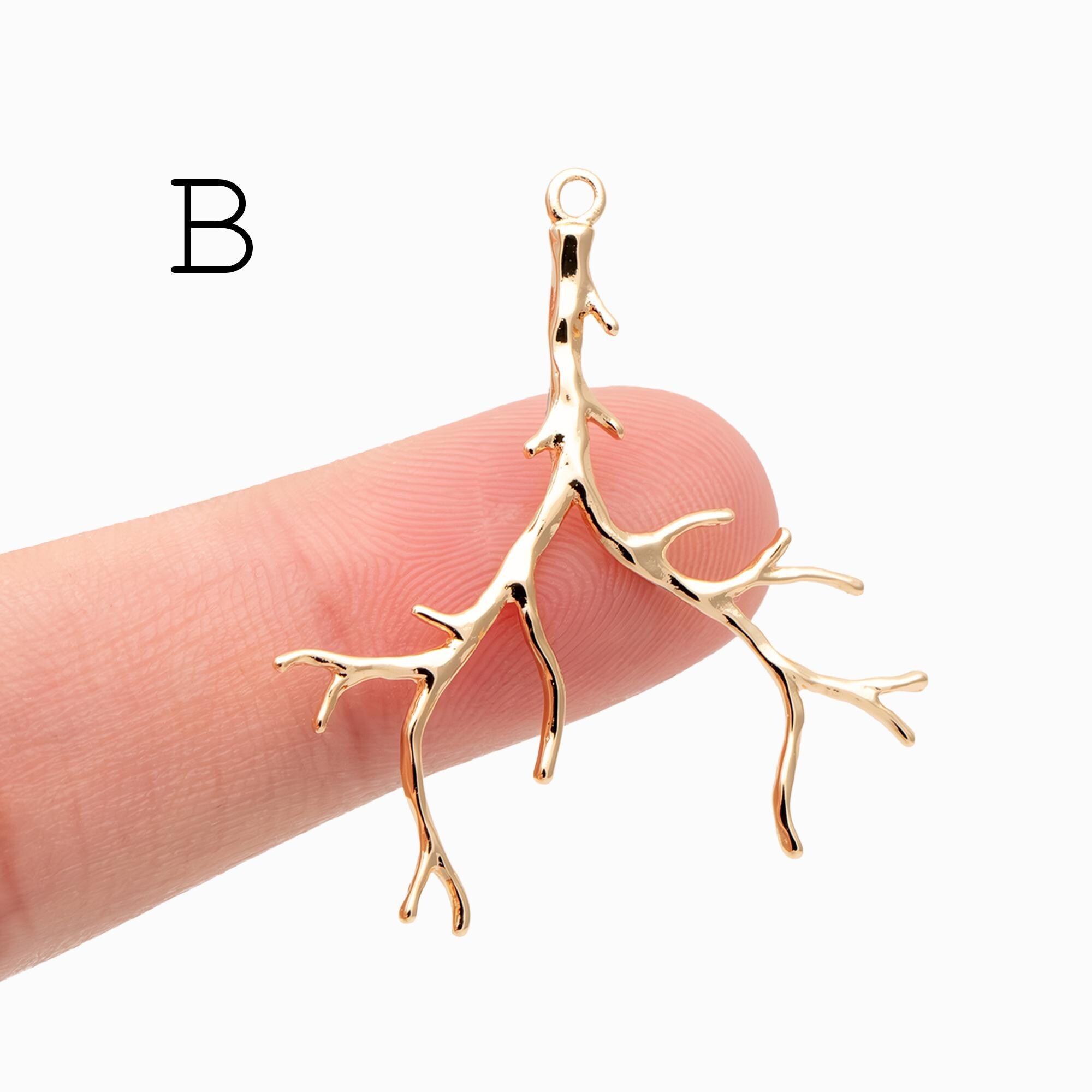 4pcs Gold Branch Charms , Real Gold Plated Brass, Christmas Pendants, Jewelry Making, Diy Material, Jewelry Supplies (GB-2672)
