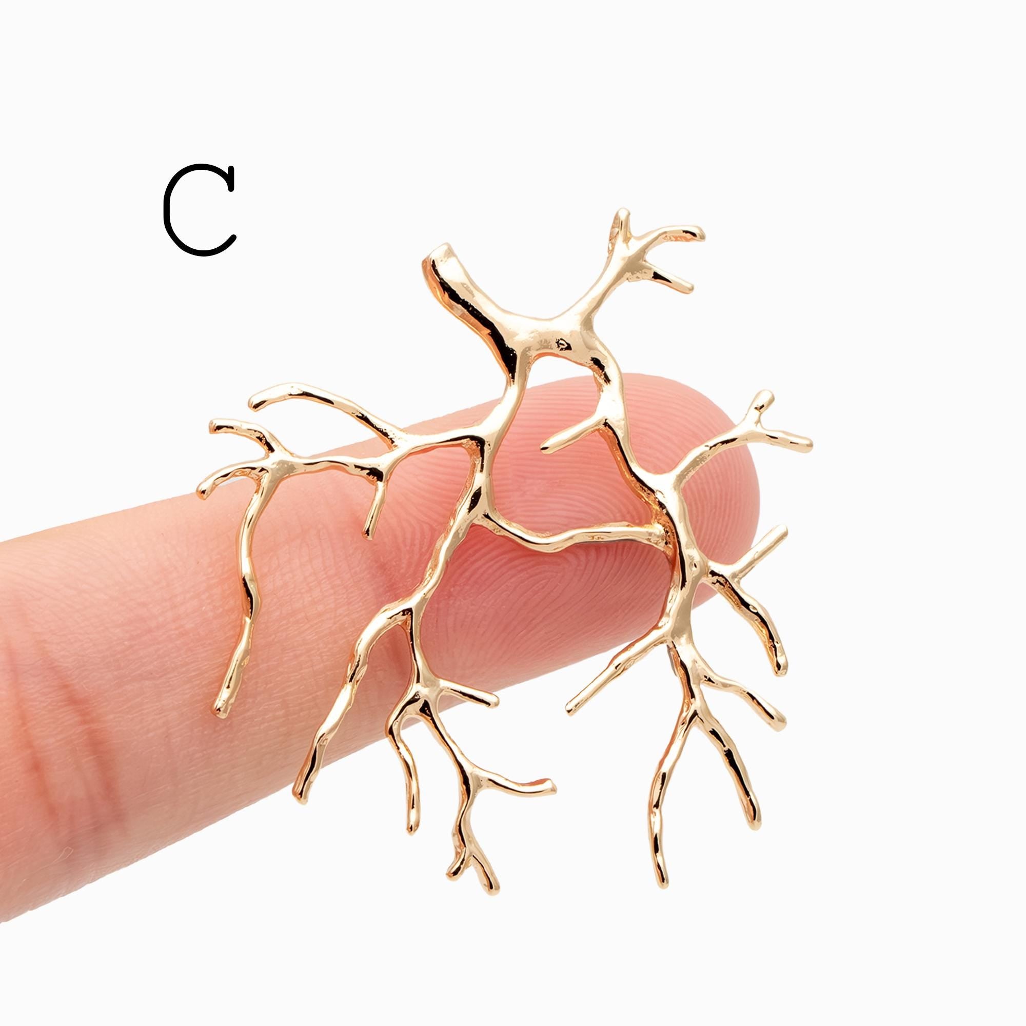 4pcs Gold Branch Charms , Real Gold Plated Brass, Christmas Pendants, Jewelry Making, Diy Material, Jewelry Supplies (GB-2672)
