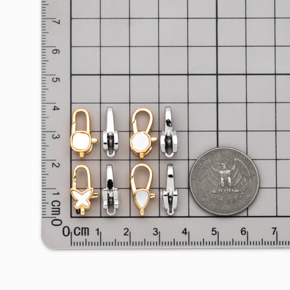 4pcs Shell Pave Gold/ Silver Tone Lobster Claw Clasps, Real Gold/ Rhodium plated Brass, Necklace Bracelet Charm Clasps (GB-4705)