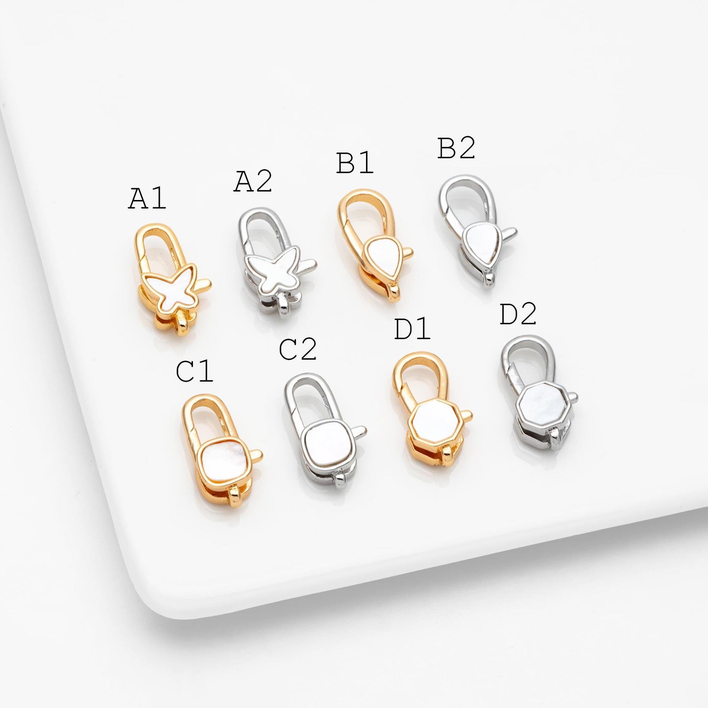 4pcs Shell Pave Gold/ Silver Tone Lobster Claw Clasps, Real Gold/ Rhodium plated Brass, Necklace Bracelet Charm Clasps (GB-4705)