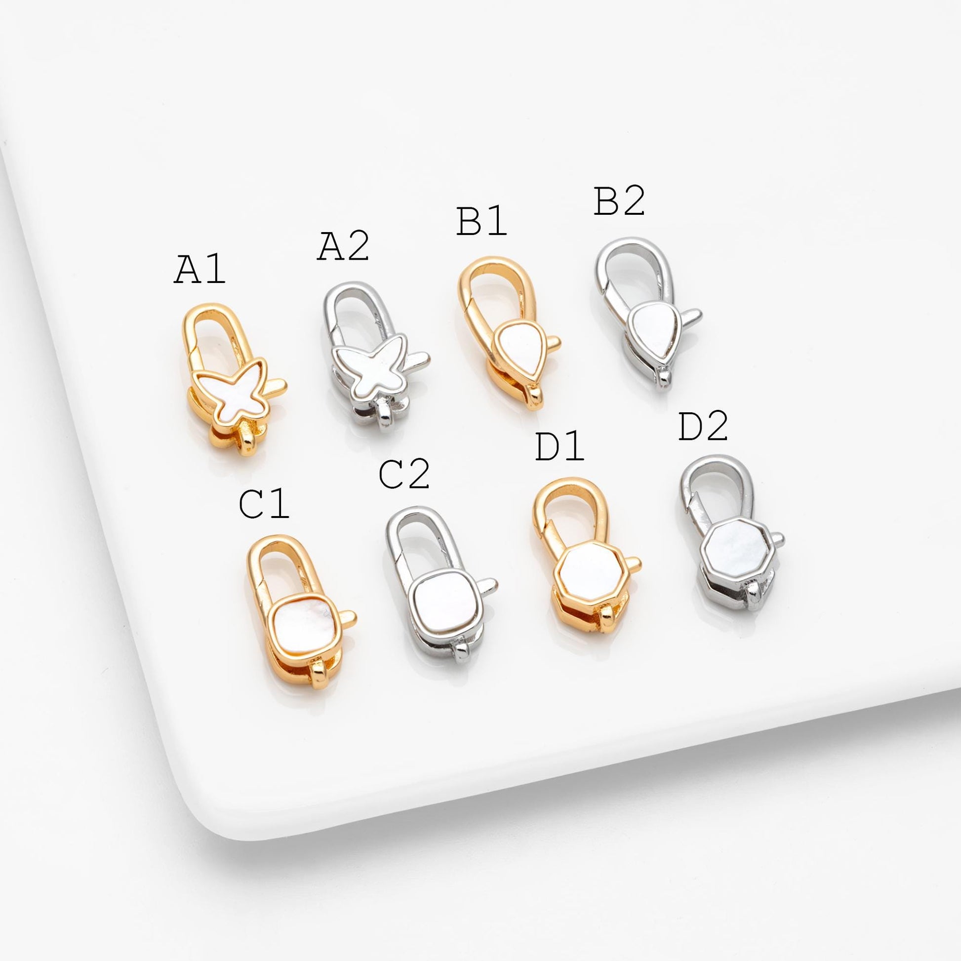 4pcs Shell Pave Gold/ Silver Tone Lobster Claw Clasps, Real Gold/ Rhodium plated Brass, Necklace Bracelet Charm Clasps (GB-4705)