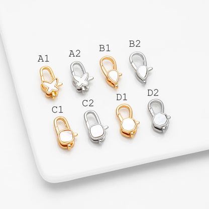 4pcs Shell Pave Gold/ Silver Tone Lobster Claw Clasps, Real Gold/ Rhodium plated Brass, Necklace Bracelet Charm Clasps (GB-4705)