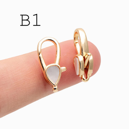 4pcs Shell Pave Gold/ Silver Tone Lobster Claw Clasps, Real Gold/ Rhodium plated Brass, Necklace Bracelet Charm Clasps (GB-4705)