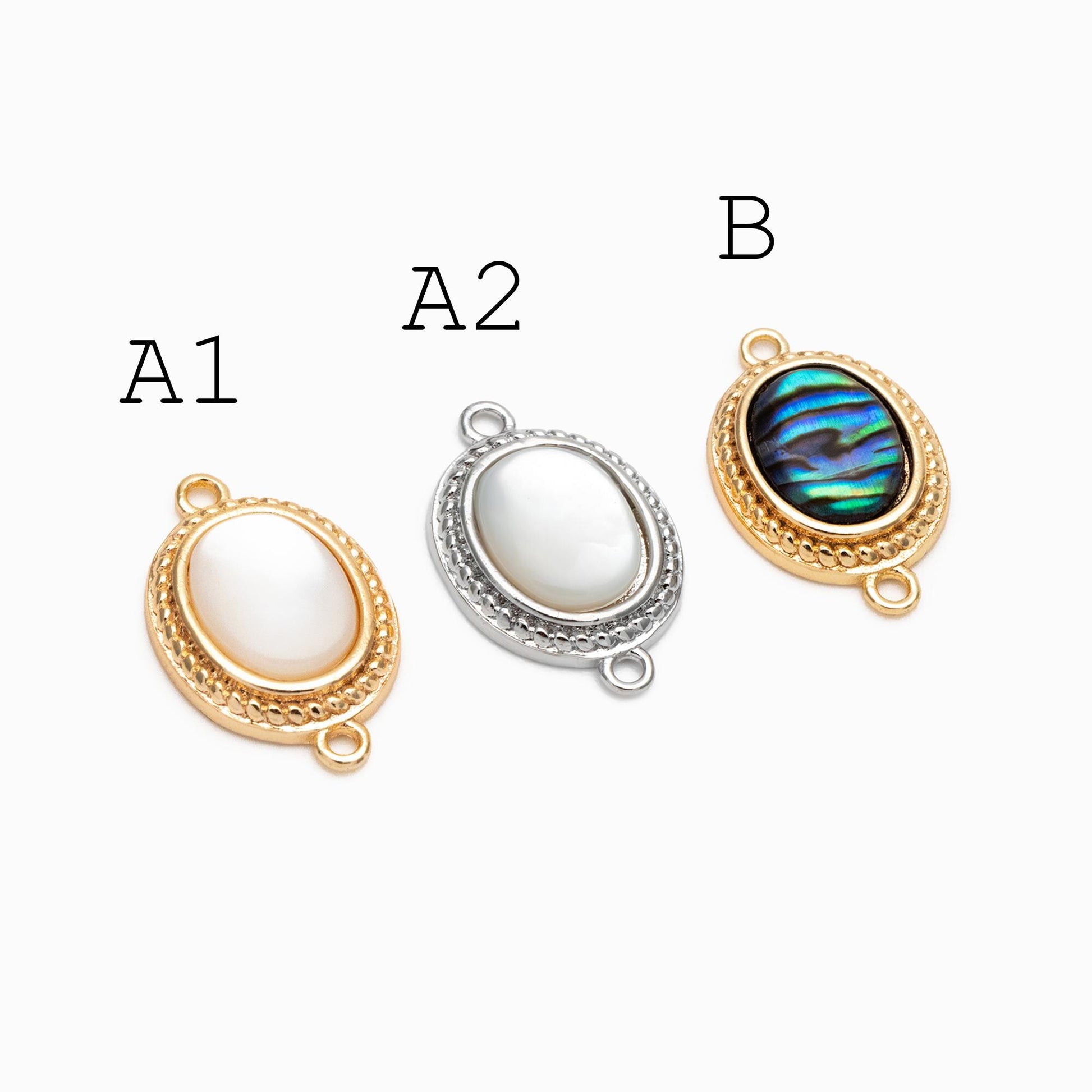 4pcs Shell Paved Gold Oval Connectors 17x11mm, Gold plated Brass, Oval Earring Charm Pendants (GB-3933)