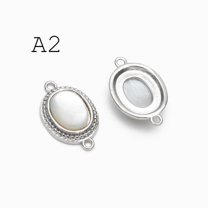 4pcs Shell Paved Gold Oval Connectors 17x11mm, Gold plated Brass, Oval Earring Charm Pendants (GB-3933)