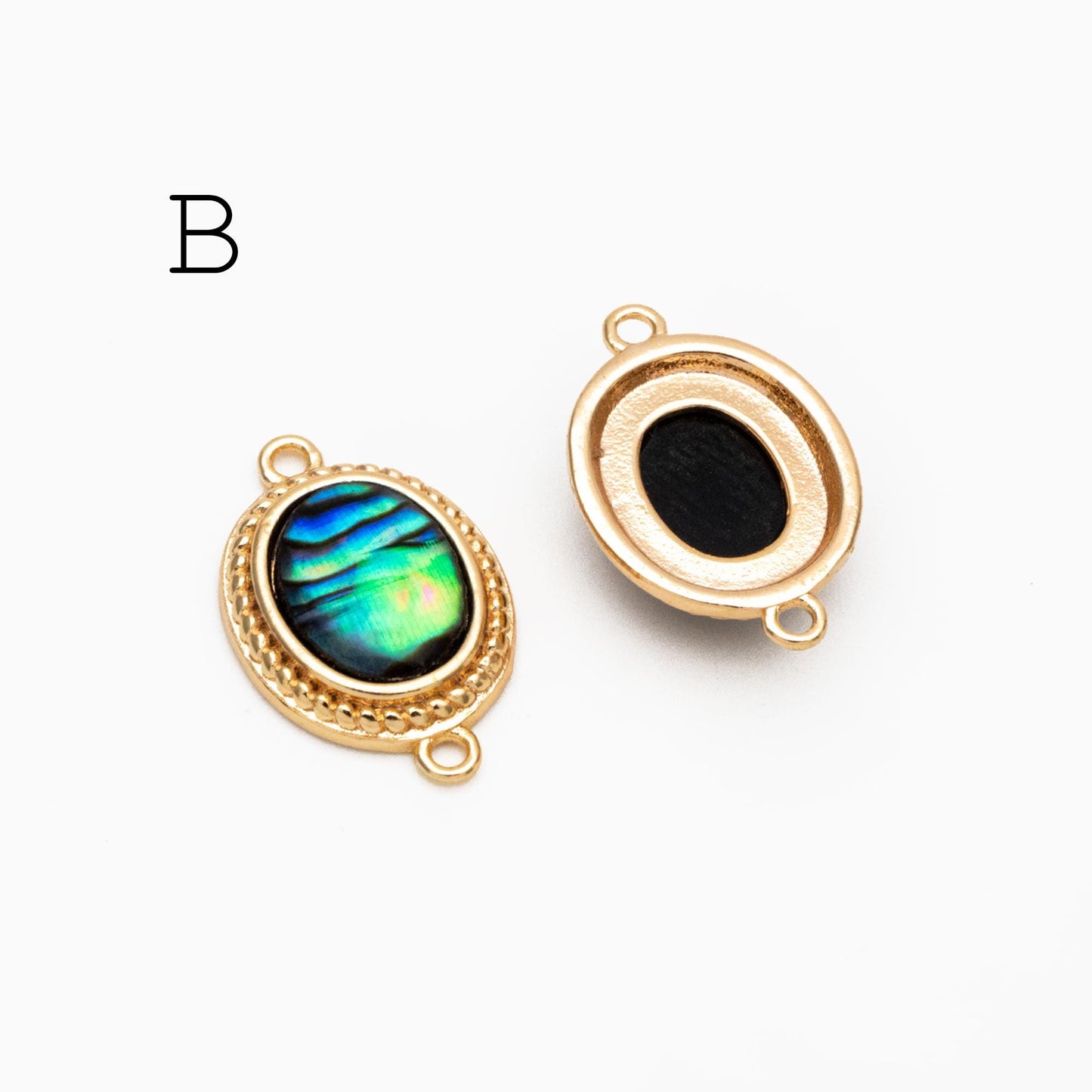 4pcs Shell Paved Gold Oval Connectors 17x11mm, Gold plated Brass, Oval Earring Charm Pendants (GB-3933)