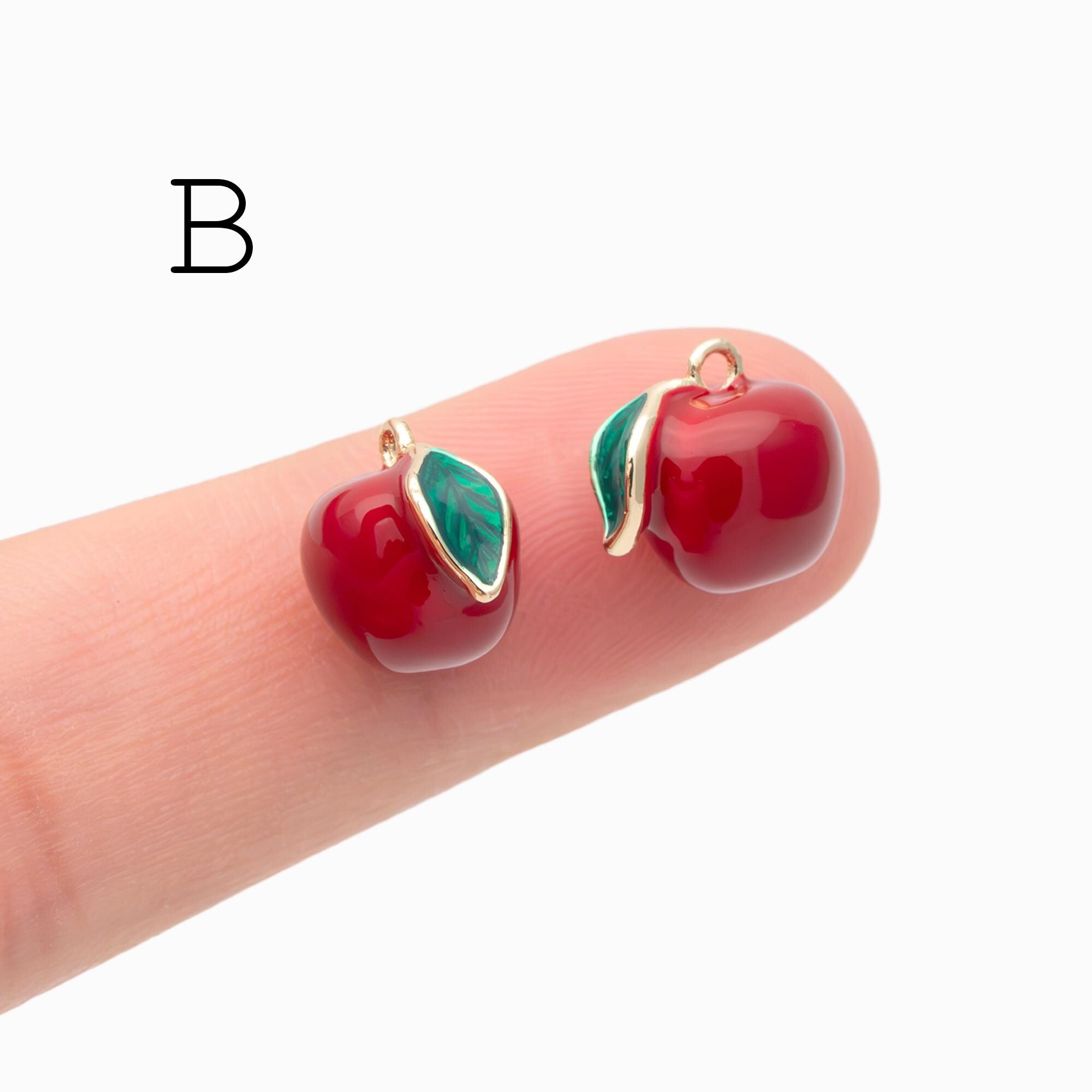 4pcs Gold Enamel Red Fruit Charms, Real Gold plated Brass, Christmas Earring Charms (GB-4706)