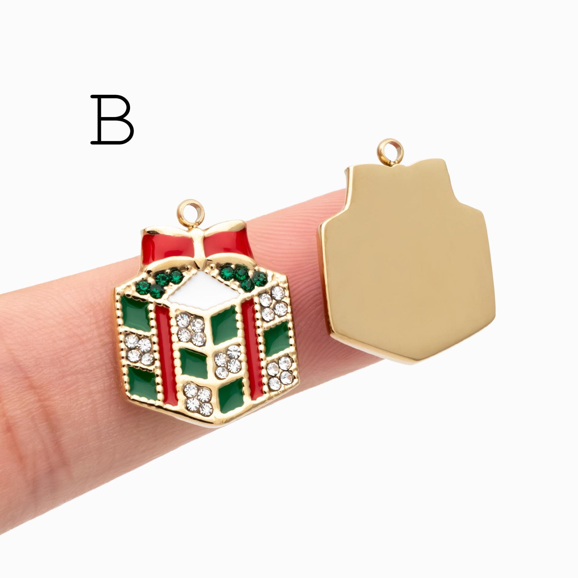 4pcs Enamel Christmas Charms, PVD Gold Stainless Steel, Jewelry Making Supply (GB-4700)