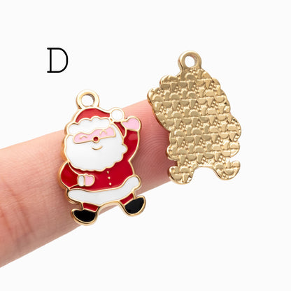 4pcs Enamel Christmas Charms, PVD Gold Stainless Steel, Jewelry Making Supply (GB-4700)