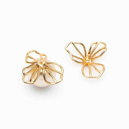 10pcs Flower Bead Caps, Real Gold plated Brass, Floral Spacer Beads (GB-4716)