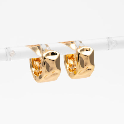10pcs Gold Hammered Circle Hoop Earrings, 18K Gold plated Brass, Minimalist Huggie Earrings (GB-4722)