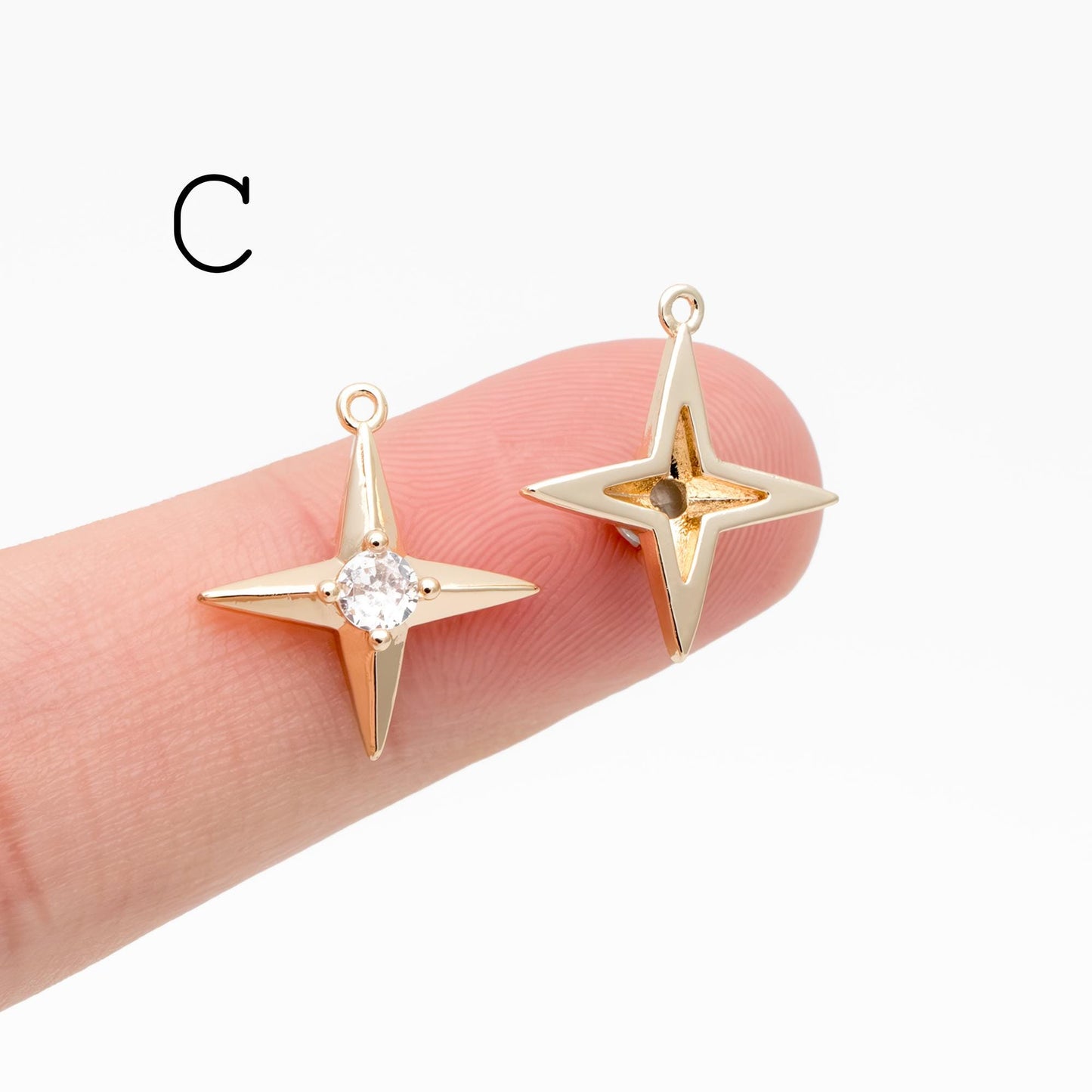 4pcs Gold/ Silver North Star Charms , Gold/ Rhodium plated Brass, CZ Pave Star Pendants (GB-1048)