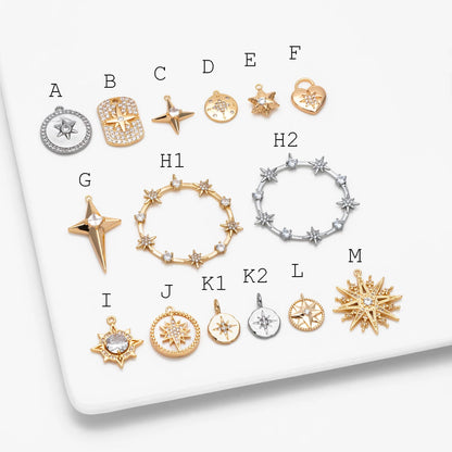 4pcs Gold/ Silver North Star Charms , Gold/ Rhodium plated Brass, CZ Pave Star Pendants (GB-1048)