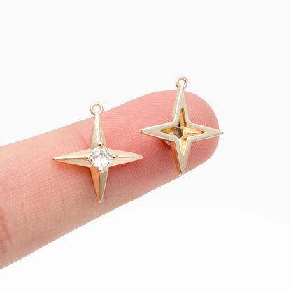 4pcs CZ Pave Gold Cross Star Charm Pendant 16x15mm, Jewelry Making, Diy Material, Jewelry Supplies (GB-1048-C)